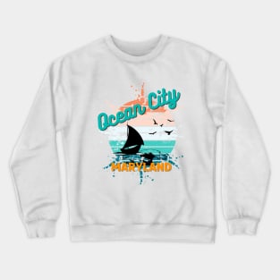 Ocean City Maryland Retro Vintage Exploding Sunset Crewneck Sweatshirt